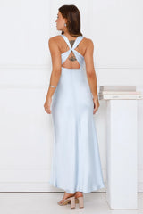 Love Knot Satin Maxi Dress Blue